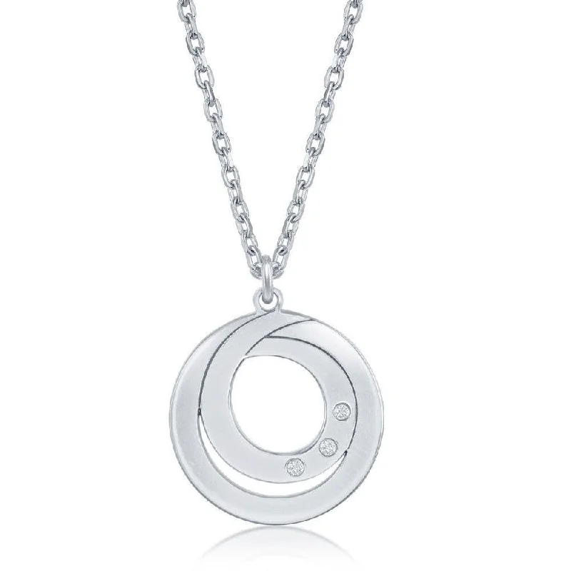 Necklaces and pendants with pearls for a classic and sophisticated touch-Sterling Silver 0.015cttw Diamond Double Swirl Design Necklace