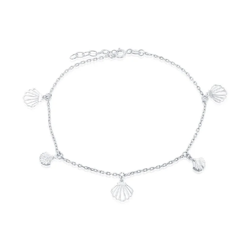 Best necklaces and pendants with crystal accents for a sparkling and elegant style-Sterling Silver Alternating Flat and Puffed Seashell Anklet