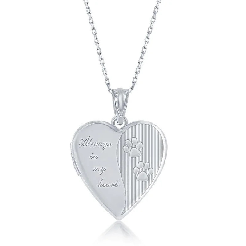 Beautiful necklaces and pendants with diamond halo settings for extra brilliance-Sterling Silver Always in My Heart Paw Print Heart Locket With chain