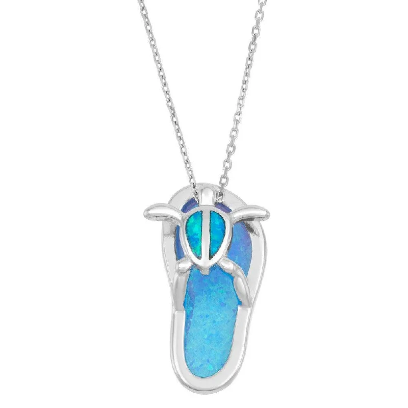 Necklaces and pendants with pearls for a classic and sophisticated touch-Sterling Silver Blue Flip Flop with Turtle Pendant