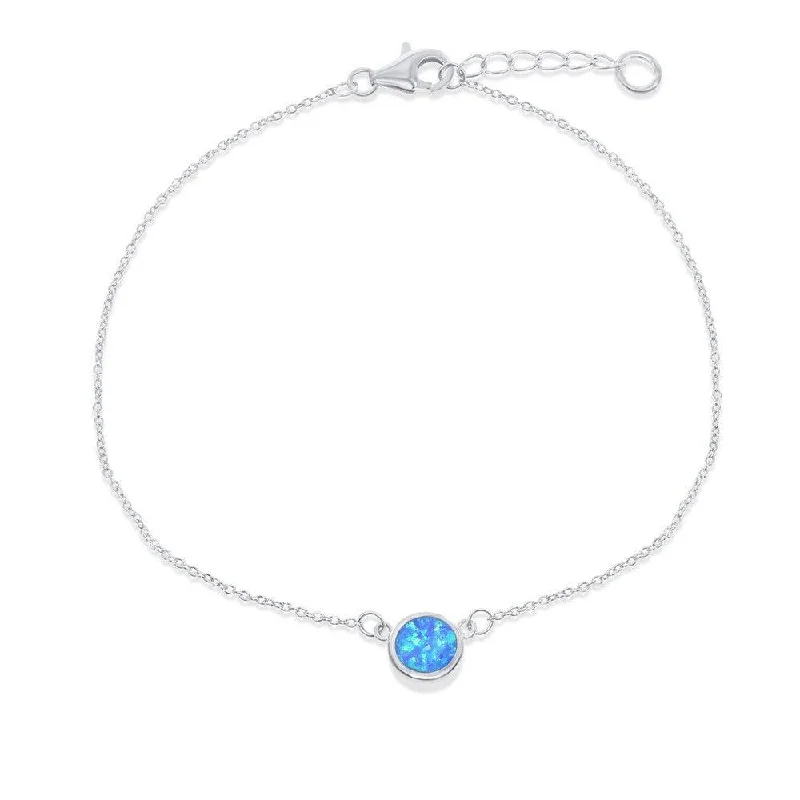 Beautiful necklaces and pendants with diamond halo settings for extra brilliance-Sterling Silver Blue Inlay Opal Disc Anklet