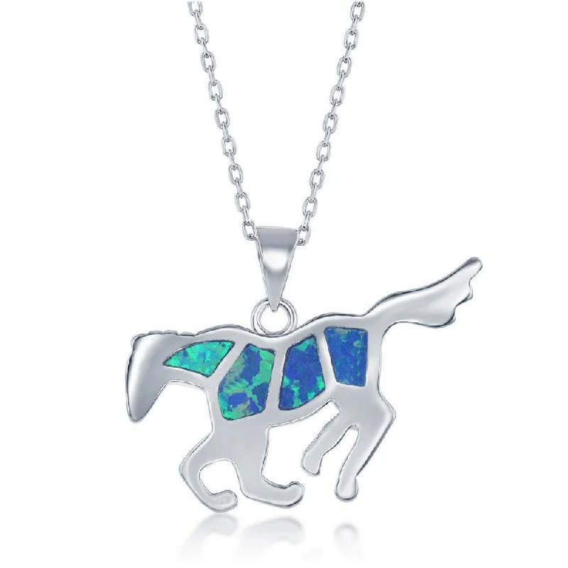 Necklaces and pendants with leaf-shaped designs for an earthy, organic feel-Sterling Silver Blue Inlay Opal Flat Horse Pendant