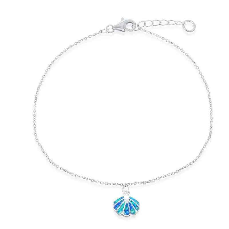 Trendy necklaces and pendants with statement pieces for a bold fashion statement-Sterling Silver Blue Inlay Opal Sea Shell Anklet