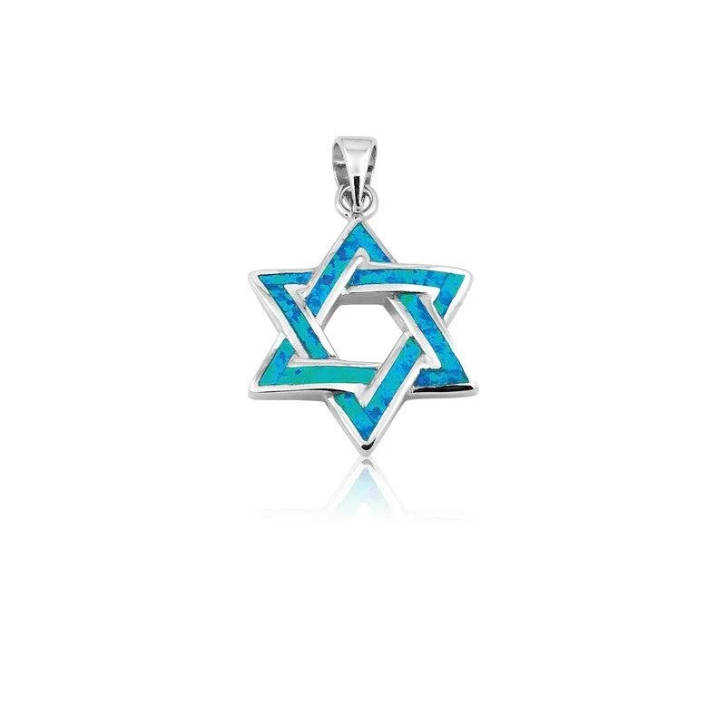 Unique necklaces and pendants with artistic shapes for a creative, one-of-a-kind design-Sterling Silver Blue Inlay Opal Star of David Pendant