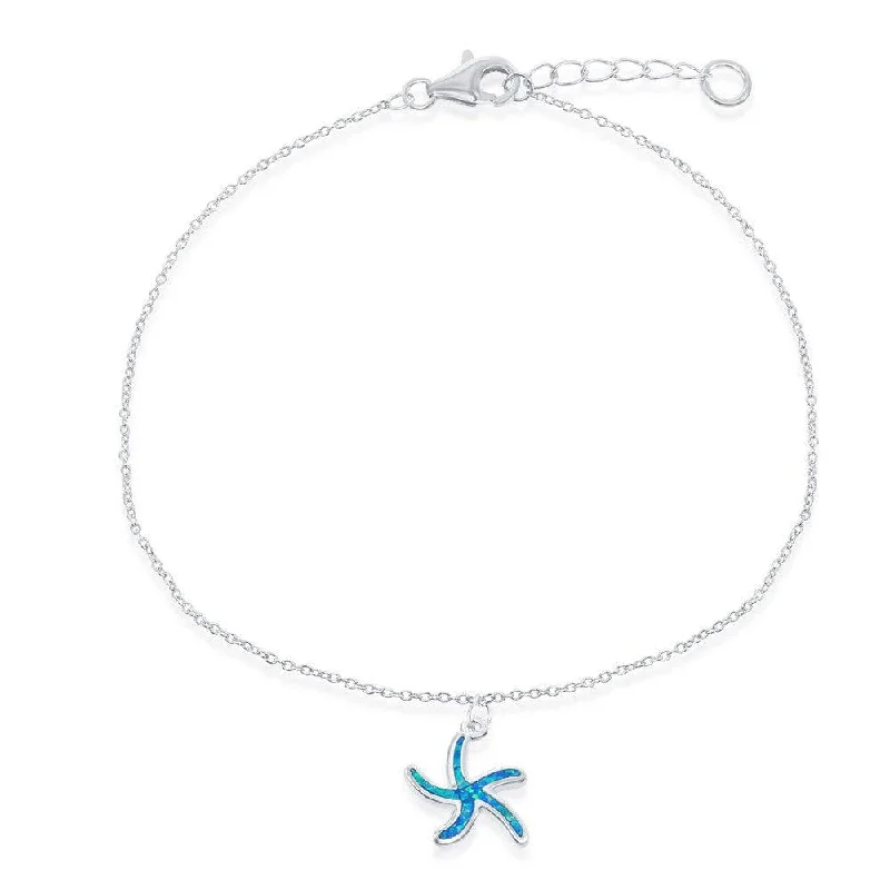 Elegant necklaces and pendants with diamond accents for added sparkle-Sterling Silver Blue Inlay Opal Starfish Anklet