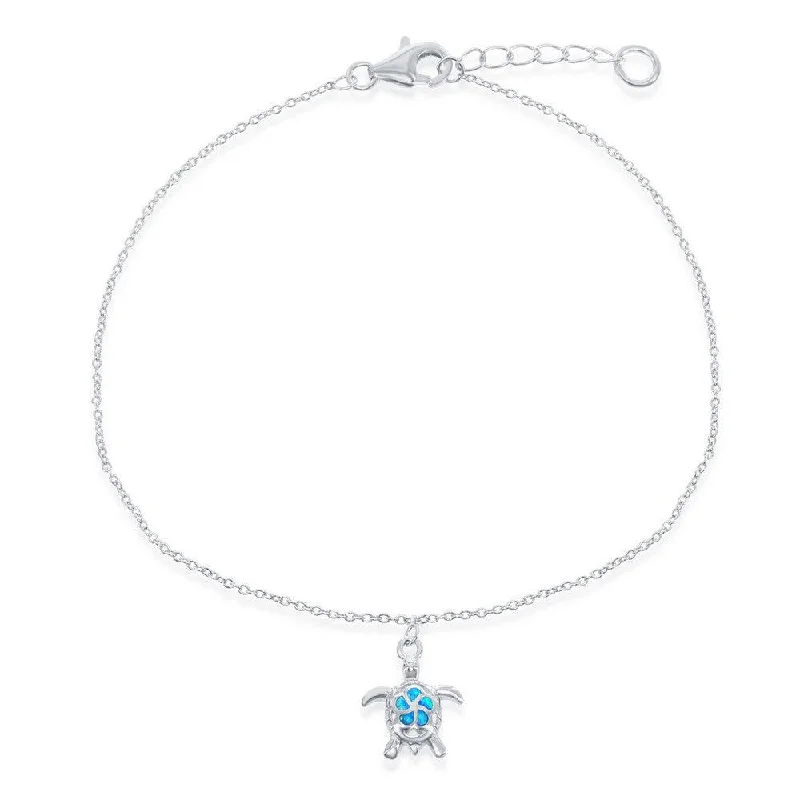 Best necklaces and pendants with gemstone clusters for a bold and colorful effect-Sterling Silver Blue Inlay Opal Turtle Anklet