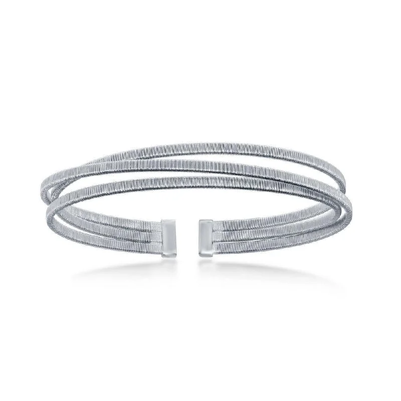 Elegant necklaces and pendants with gold chains for a chic, timeless appearance-Sterling Silver Bonded with Platinum Triple Wire Designer Bangle