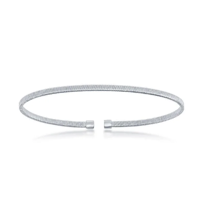 Necklaces and pendants with geometric pendants for a clean, contemporary design-Sterling Silver Bonded with Platinum Wire Designed Bangle