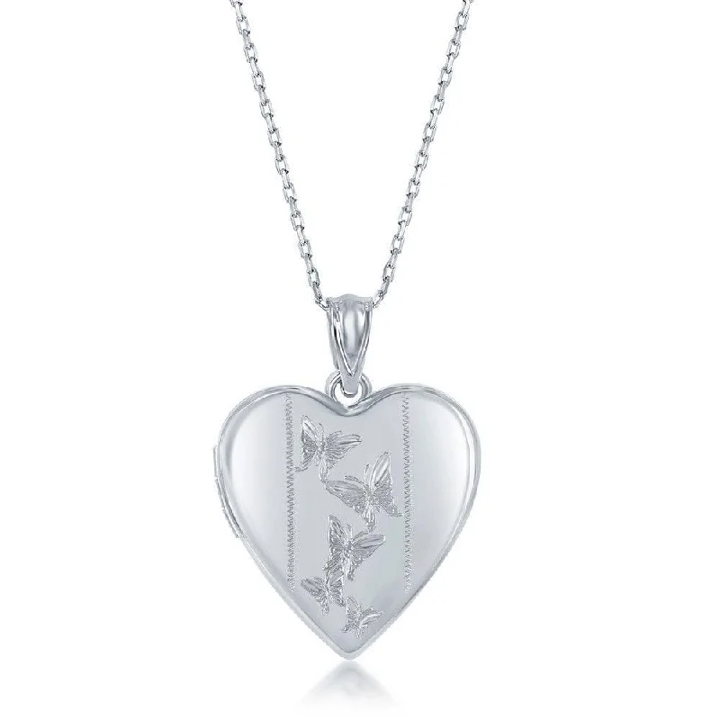 Best necklaces and pendants with layered designs for a chic, stacked look-Sterling Silver Butterfly Heart Locket With chain