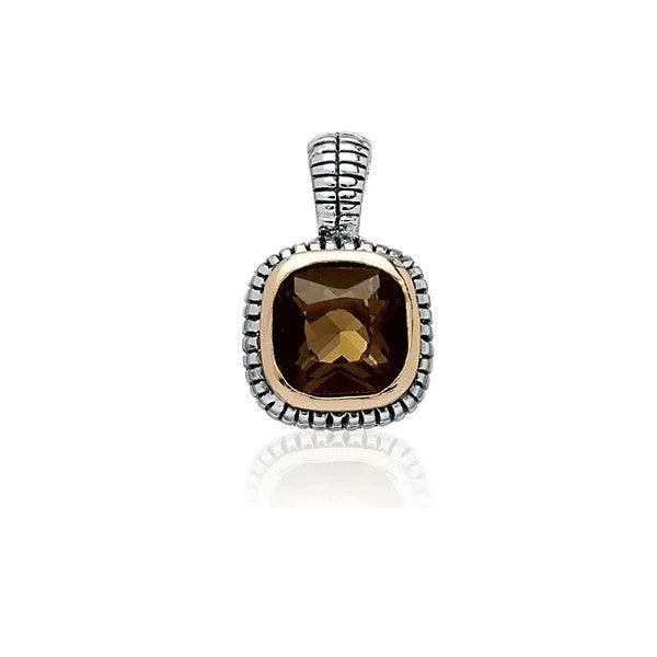 Necklaces and pendants with love knot designs for a romantic, meaningful symbol-Sterling Silver Center Square Brown Topaz CZ With  Surrounding GP Line and Black Finish Pendant