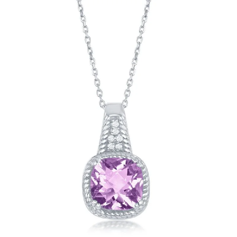 Best necklaces and pendants with rose gold for a warm and romantic appeal-Sterling Silver Chekered 0.572cttw Amethyst Rope Design Border With  0.054cttw White Topaz Necklace