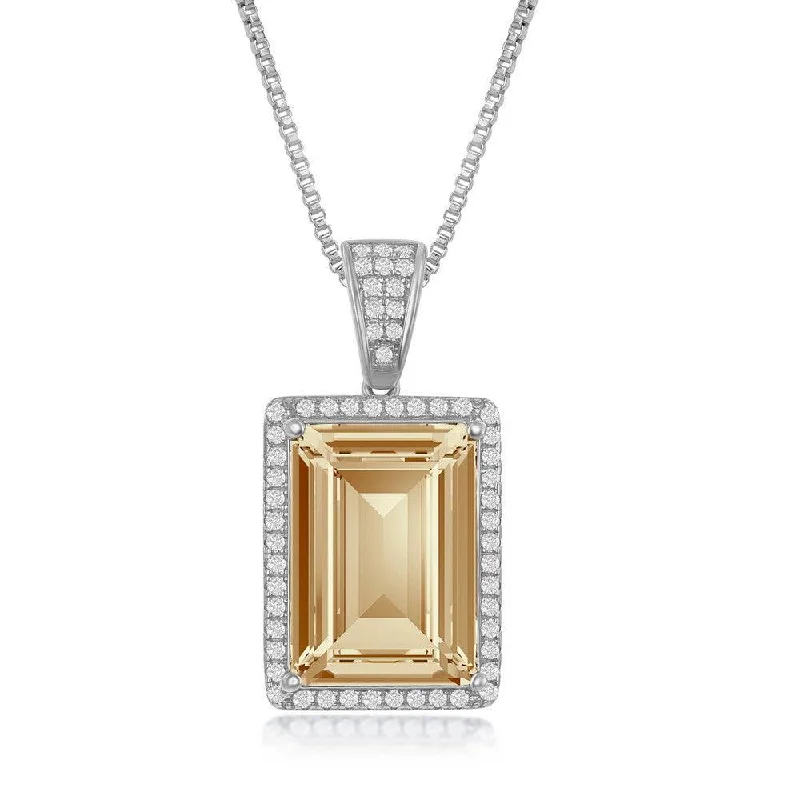 Best necklaces and pendants with intricate filigree for vintage-inspired elegance-Sterling Silver CZ and 14x10mm Rectangular Step-Cut Golden Shadow Swarovski Element Necklace