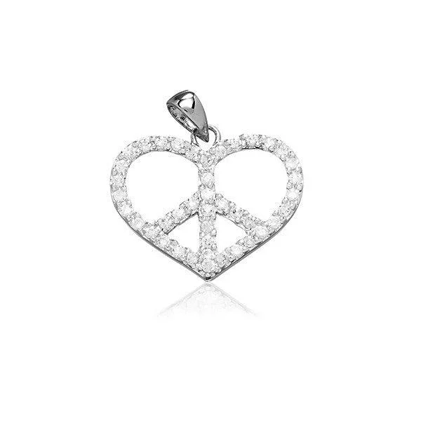 Best necklaces and pendants with intricate beadwork for a bohemian-inspired look-Sterling Silver CZ Heart Peace Symbol Pendant