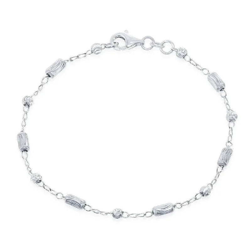 Necklaces and pendants with diamond pendants for a luxurious sparkling effect-Sterling Silver Diamond Cut Small Bar and Bead Anklet