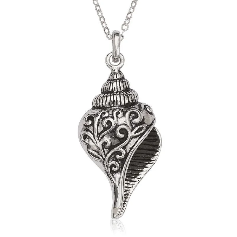 Personalized necklaces and pendants with name engravings for a custom touch-Sterling Silver Fancy Oxidized Seashell Pendant