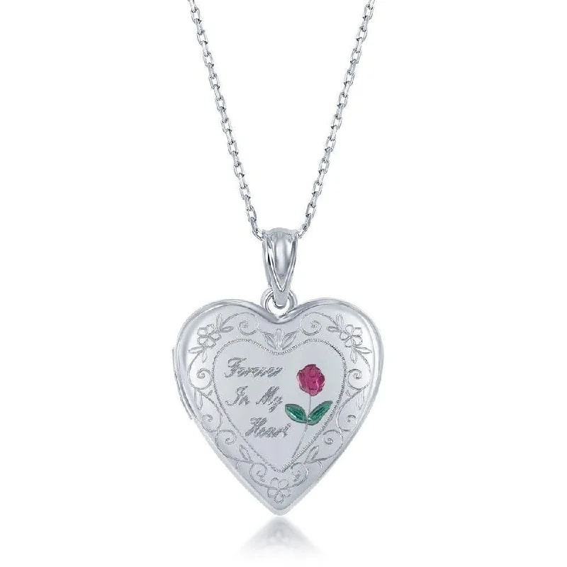 Necklaces and pendants with custom designs for a completely unique jewelry piece-Sterling Silver Forever in My Heart Heart Locket With chain