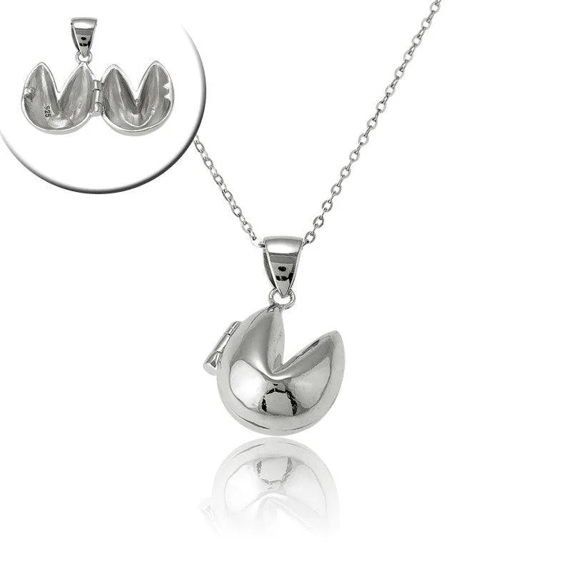 Trendy necklaces and pendants with geometric shapes for a modern aesthetic-Sterling Silver Fortune Cookie Locket