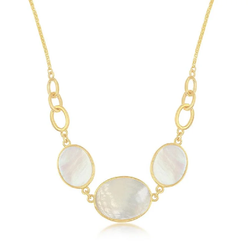 Best necklaces and pendants for everyday wear with minimalist designs-Sterling Silver GP Mother of Pearl Triple Oval Linked Necklace