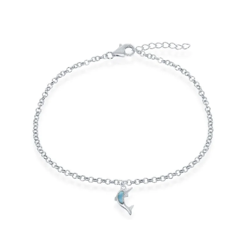 Necklaces and pendants with engraved messages for a deeply personal, sentimental gift-Sterling Silver Larimar Dolphin Anklet