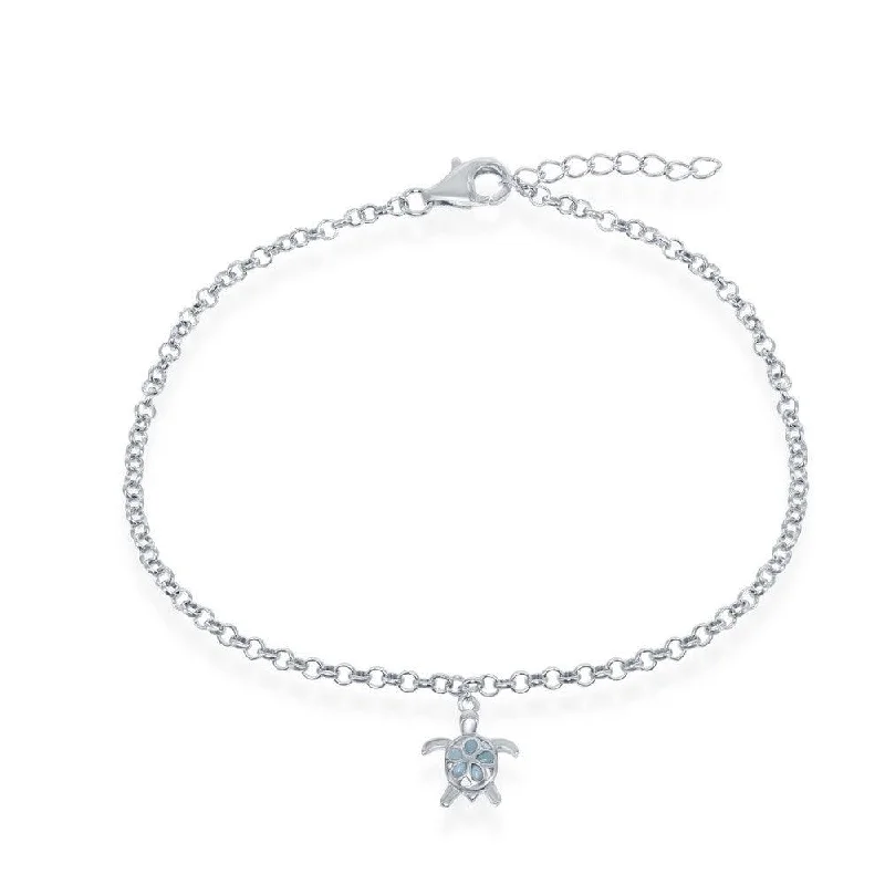 Best necklaces and pendants with glowing moonstone for an ethereal glow-Sterling Silver Larimar Turtle Anklet