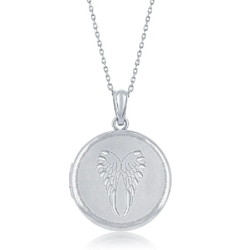 Best necklaces and pendants with butterfly wings for a delicate, graceful style-Sterling Silver Matte Angel Wings Round Locket With chain