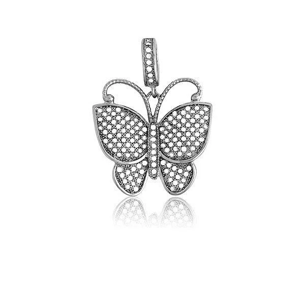 Beautiful necklaces and pendants with gemstone teardrops for an elegant effect-Sterling Silver Micro Pave Butterfly Pendant (145 stones)