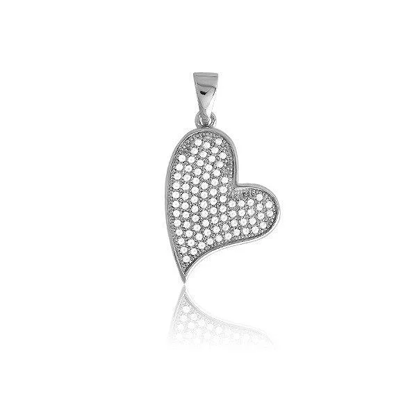 Stunning necklaces and pendants with ruby gemstones for a luxurious red hue-Sterling Silver Micro Pave Curved Heart Pendant (84 stones)