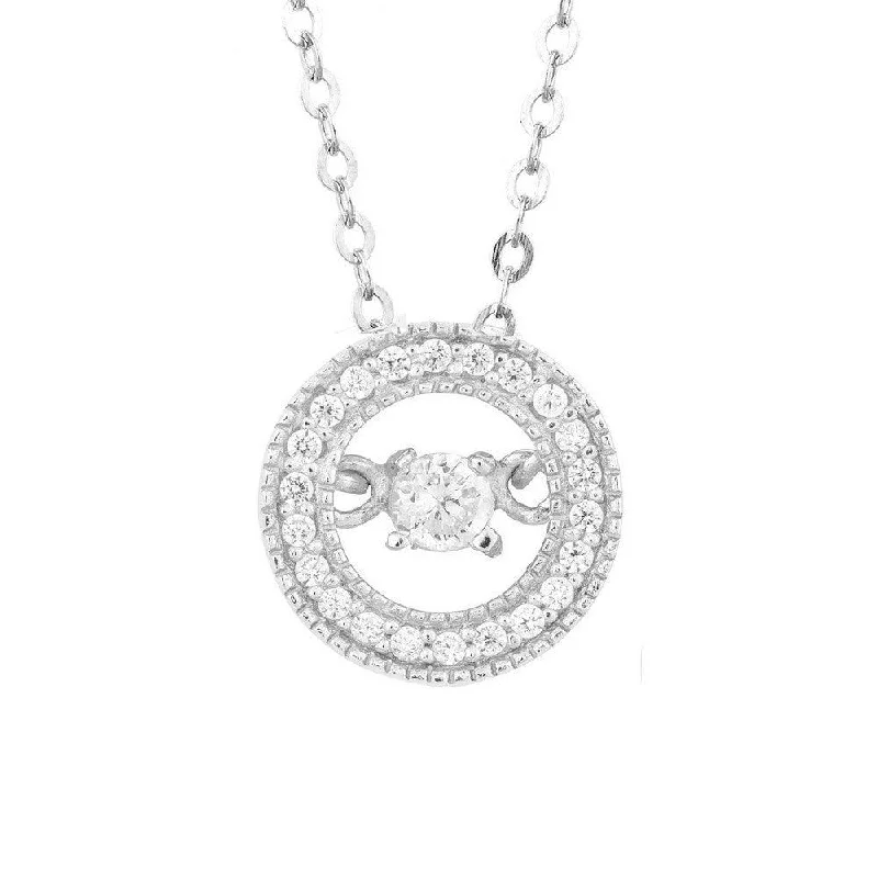 Stunning necklaces and pendants with aquamarine stones for a serene effect-Sterling Silver Micro Pave with Center Dancing-Shimmering CZ Circle Pendant With Chain