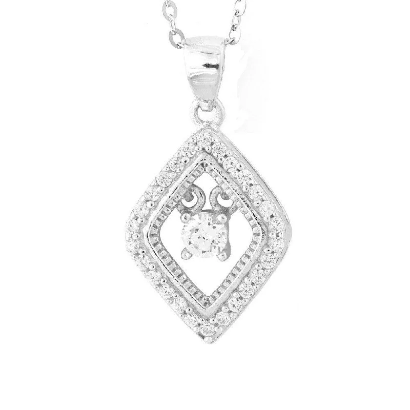 Stunning necklaces and pendants with birthstone pendants for a personal touch-Sterling Silver Micro Pave with Center Dancing-Shimmering CZ Diamond Shaped Pendant With Chain