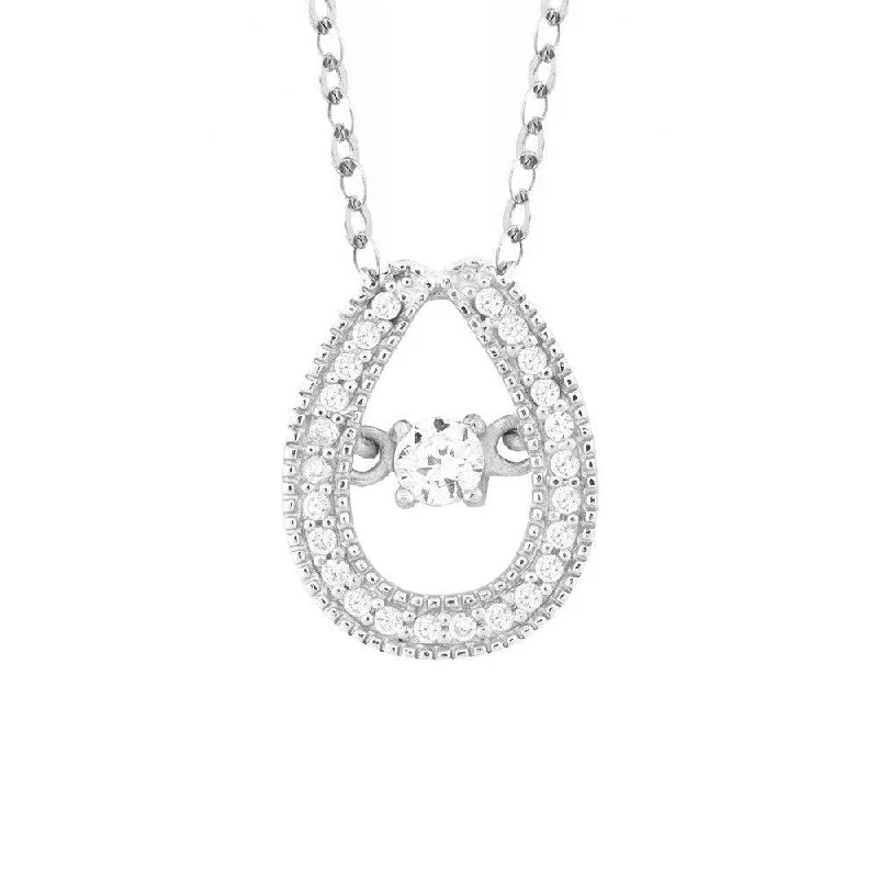 Beautiful necklaces and pendants with butterfly motifs for a whimsical style-Sterling Silver Micro Pave with Center Dancing-Shimmering CZ Tearshaped Pendant With Chain