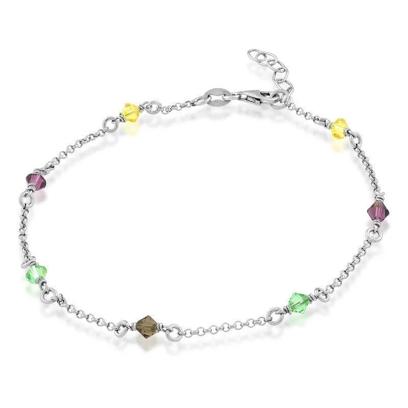 Elegant necklaces and pendants with onyx stones for a sleek, polished look-Sterling Silver Multi Colored Crystals Anklet