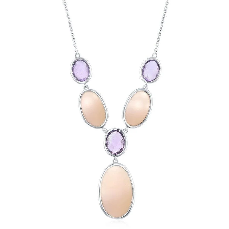 Unique necklaces and pendants with gemstones for a colorful and vibrant statement-Sterling Silver Oval Amethyst and Pink MOP Y Necklace