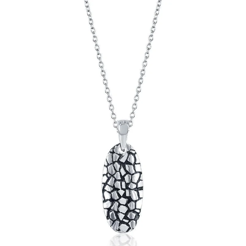 Unique necklaces and pendants with gemstones for a colorful and vibrant statement-Sterling Silver Oval Cobblestone Design Pendant