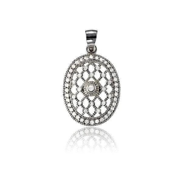 Necklaces and pendants with lock and key designs for a symbolic gesture-Sterling Silver Oval CZ Pendant