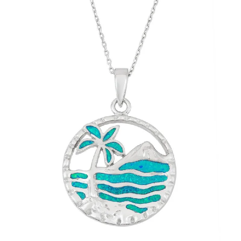 Personalized necklaces and pendants with name engravings for a custom touch-Sterling Silver Palm Tree and Ocean Pendant