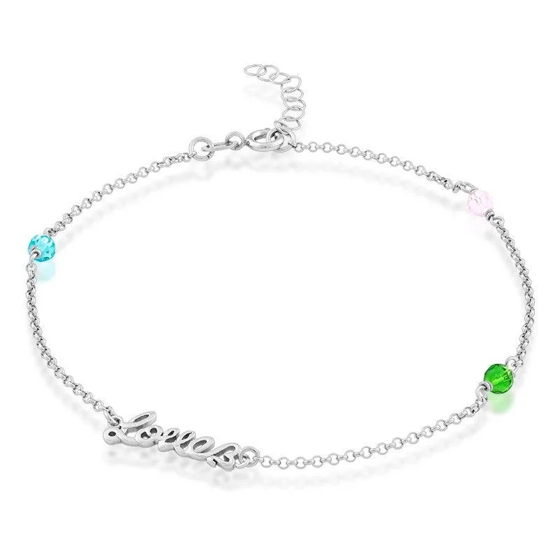 Beautiful necklaces and pendants with layered chains for a fashionable, chic look-Sterling Silver Pink, Green and Blue Crystals with Love Anklet