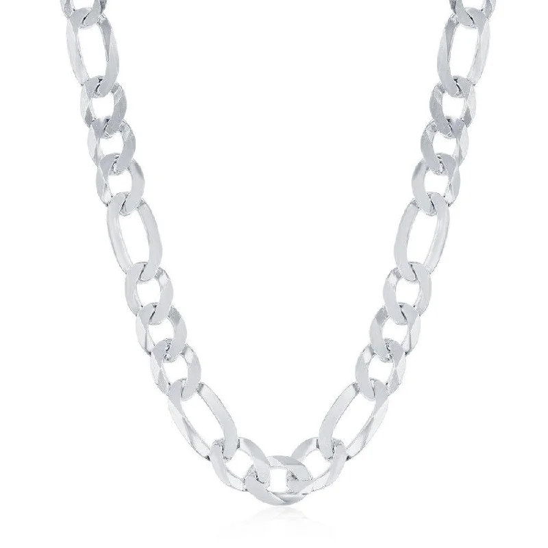 Best necklaces and pendants with heart-shaped designs for a romantic look-Sterling Silver Rhodium Plated 7.5mm Figaro Chain, 22"