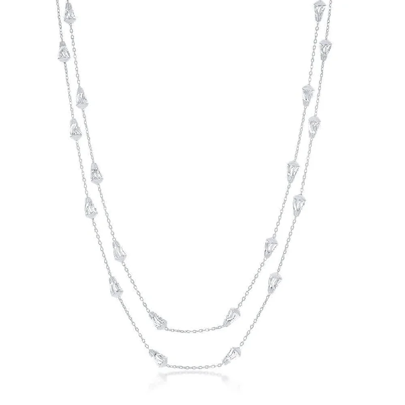 Beautiful necklaces and pendants with butterfly motifs for a whimsical style-Sterling Silver Rhodium Plated Diamond-Cut Bullet Beads Chain