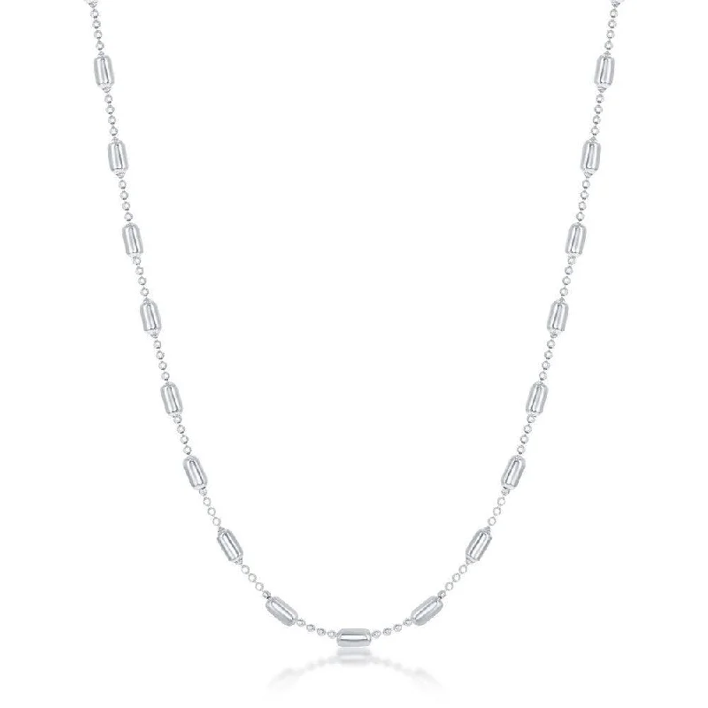 Unique necklaces and pendants with tree of life motifs for nature-inspired elegance-Sterling Silver Rhodium Plated Long Bead Chain, 20"