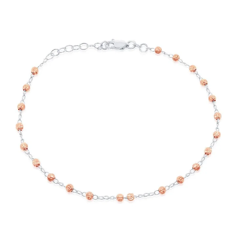 Beautiful necklaces and pendants with gemstone teardrops for an elegant effect-Sterling Silver Rose Gold Plated Thin Diamond Cut Anklet