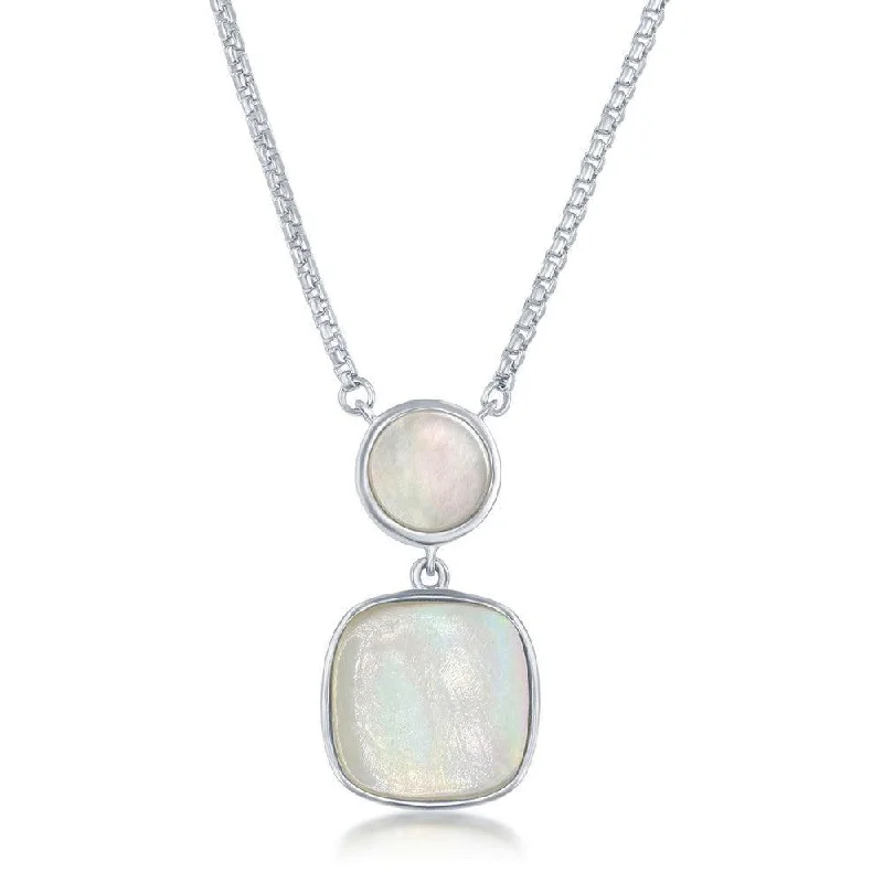 Stylish necklaces and pendants with diamonds for a glamorous and elegant look-Sterling Silver Round and Square Mother of Pearl Necklace