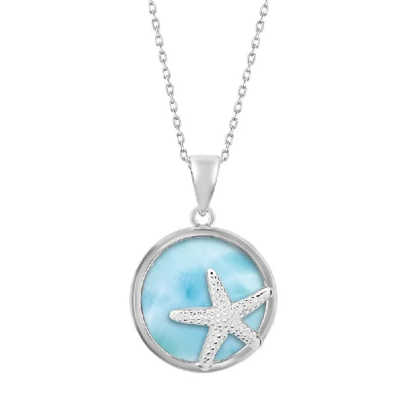 Simple necklaces and pendants with tiny charms for a delicate and casual vibe-Sterling Silver Round Larimar with Starfish Pendant