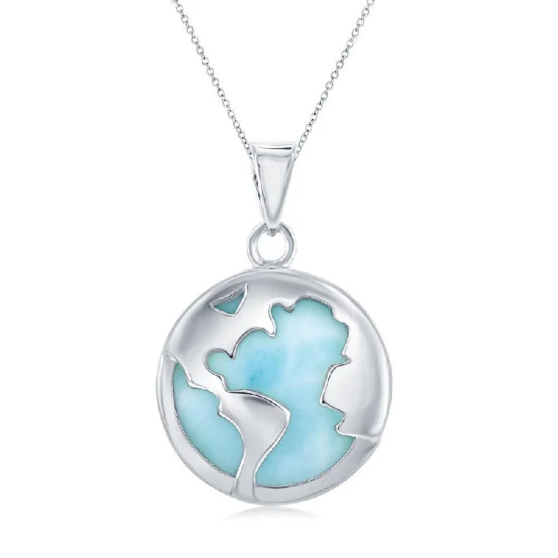 Stunning necklaces and pendants with jade gemstones for a calming green hue-Sterling Silver Round Larimar World Pendant