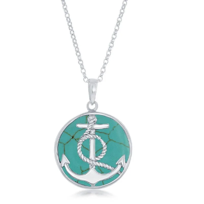 Best necklaces and pendants with matching rings for a coordinated jewelry set-Sterling Silver Round Turquoise Pendant Chain