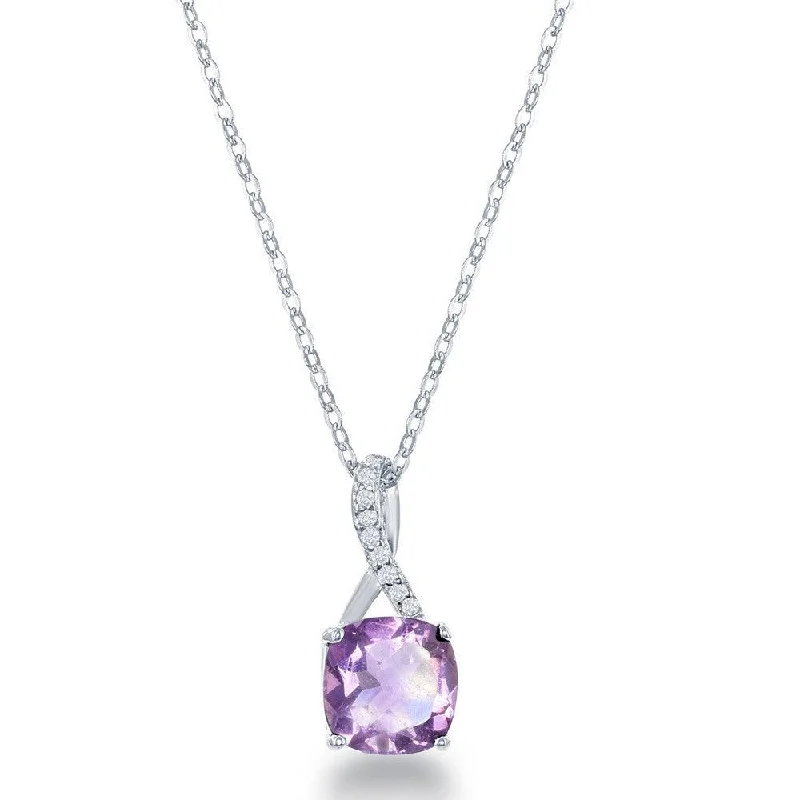 Beautiful necklaces and pendants with diamond halo settings for extra brilliance-Sterling Silver Small Square Amethyst with White Topaz on Top Pendant