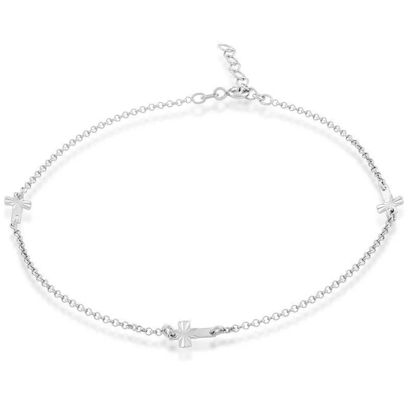 Best necklaces and pendants with statement designs for a fashionable accessory-Sterling Silver Three Small Crosses Anklet