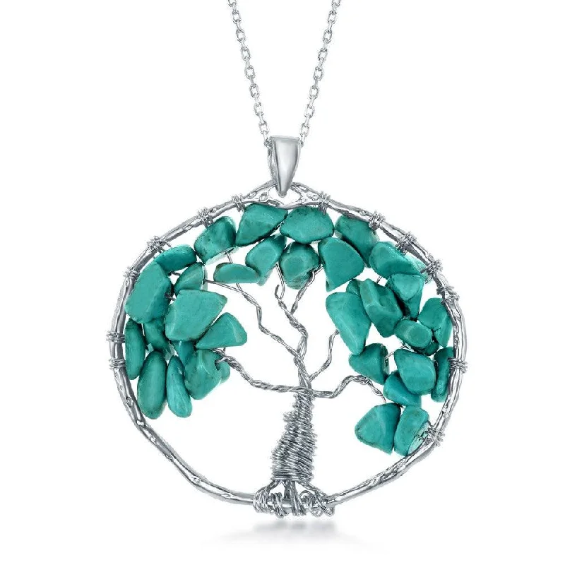 Beautiful necklaces and pendants with geometric shapes for a modern, artistic design-Sterling Silver Turquoise Beads Tree of Life Pendant