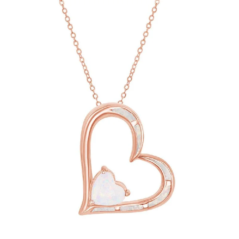 Best necklaces and pendants with vintage coin pendants for a unique accessory-Sterling Silver White Inlay Opal Double Heart Pendant - Rose Gold Plated