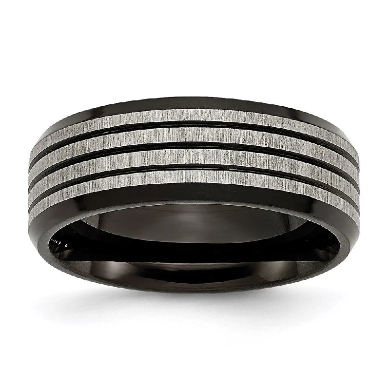 Beautiful necklaces and pendants with diamond halo settings for extra brilliance-Titanium Striped 8mm Black IP-plated Brushed/Polished Band | TB309