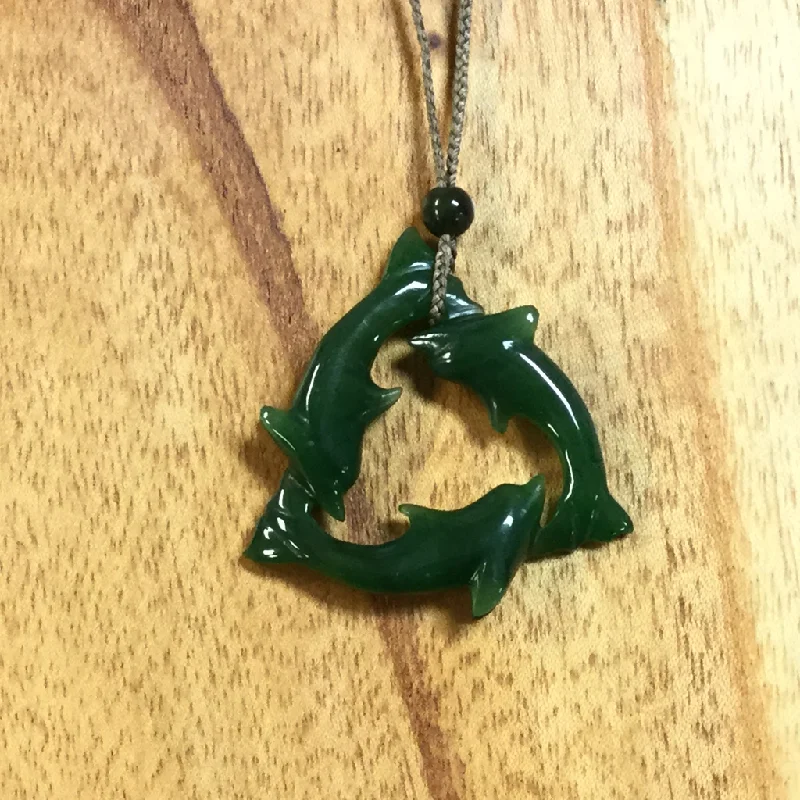 Necklaces and pendants with leaf-shaped designs for an earthy, organic feel-Trio Dolphin Jade Pendant